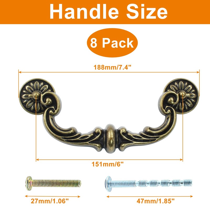 Biaungdo 8 Pcs 6 Inch Zinc Alloy Vintage Drop-Down Bail