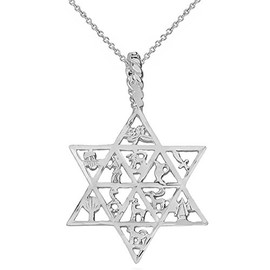 Claddagh Gold Jewish Star of David Charm 12 Tribes of Israel Pendant Necklace (22" Chain + Sterling-Silver)