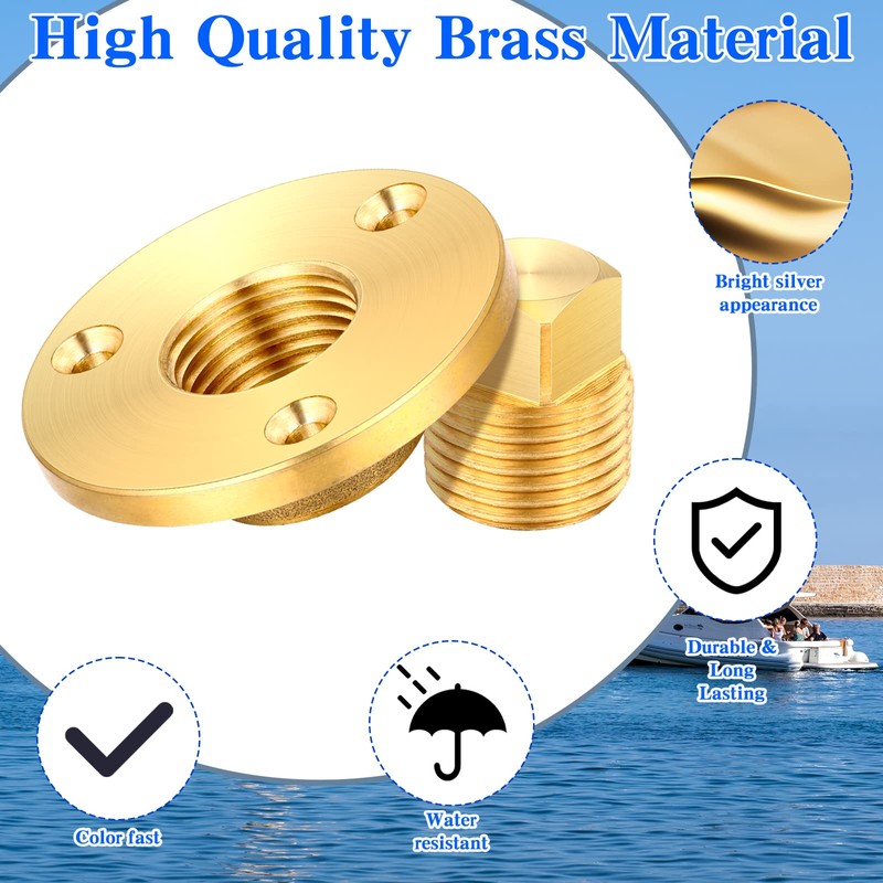Lounsweer 4 Pieces Brass Boat Drain Plug Kit 1/2 Inch