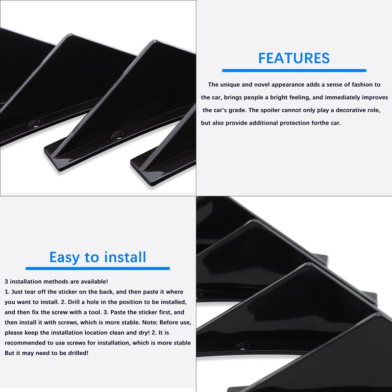 JMTBNO 4pcs Universal Curved Shape Rear Bumper Diffuser Shark Fin
