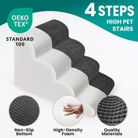 blunique Dog Stairs - 20.5" H 4 Step Curved Dog Ramp for High Bed & Couch, Foam Ramp with Non-Slip Waterproof Fabric Cover, Grey