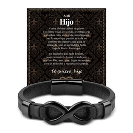 VGWON Gifts for Son, Bracelet for Son, Men's Stainless Steel Leather Bracelet, Birthday Christmas Gifts for Son, Son Bracelet from Mum Dad, Courage Gifts for Teenagers Boys ES, Stainless Steel, Bead