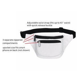 Fanny Pack, AirBuyW 3 Zippered Compartments Adjustable Strap Crossbody Festival Workout Concert Traveling Running Biking Sport Fashion Waist Fanny Pack Bag For Women Men White
