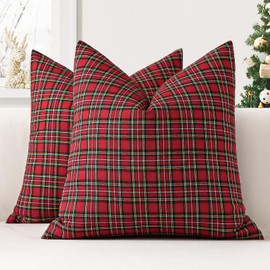 JOTOM Set of 2 Classic Plaids Cushion Covers 50x50 cm Christmas Scottish Tartan Plaid Soft Solid Decorative Throw Pillow Covers Home Decor Outdoor Cushion Case for Sofa Bedroom (Red)