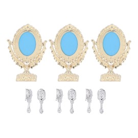 3 Set Vintage Miniature Mirror with Comb Simulation Dollhouse Make Up Mirror for 1/12 Miniature House Decor Dollhouse Accessories oval
