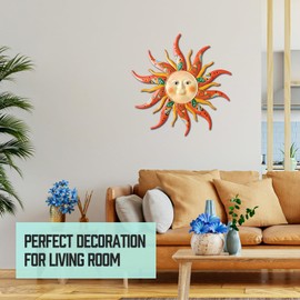EOORAU Metal Sun Wall Art Decor, 17.3 inch Metal Sun Face Garden Sculptures Statues Wall Art Decorations for Indoor and Outdoor, Room Garden Porch Fence Balcony Patio Decor
