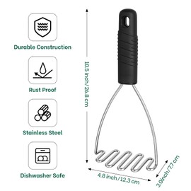 Potato Masher, Beneno Heavy Duty Stainless Steel Wire Potato Masher with Ergonomic Non-Slip Soft Grip Handle, Professional Kitchen Tool for Mashing Potatoes, Avocados, Root Vegetables, Dishwasher Safe