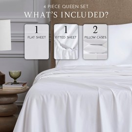 Linen Closet Luxury Cotton 1200 Thread Count Cotton Sateen 4-Piece Sheet Set, Queen, White