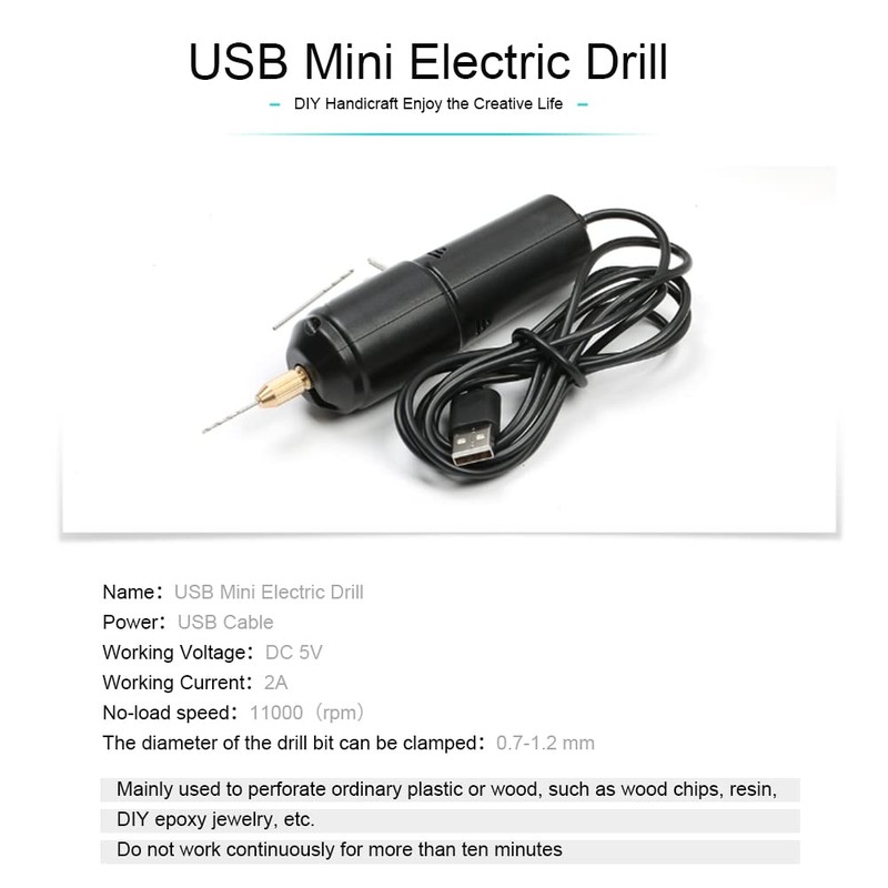 Electric Hand Drill, DC 5V Mini Drill, Portable USB Hand