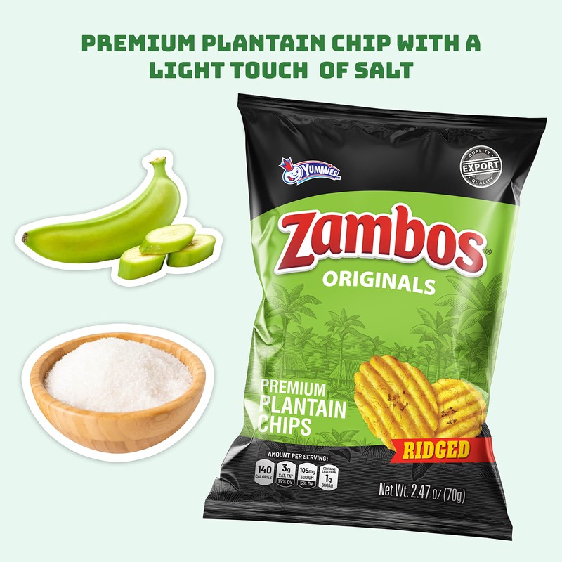 Zambos Plantain Chips Original, Crunchy Ridged Cut Premium Plantain Chips,