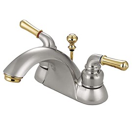 Kingston Brass KB2629B Naples 4-Inch Centerset Lavatory Faucet Brass Pop-Up, Brushed Nickel and Polished Brass