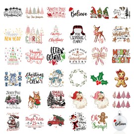 Christmas Word Decals Stickers for Crafts Vinyl Merry Christmas Ornament Decals Santa Sticker Transfer UV DTF Christ Ornaments for Carfts Ball Glass Jars Battle Cups Wood Decor(words35)