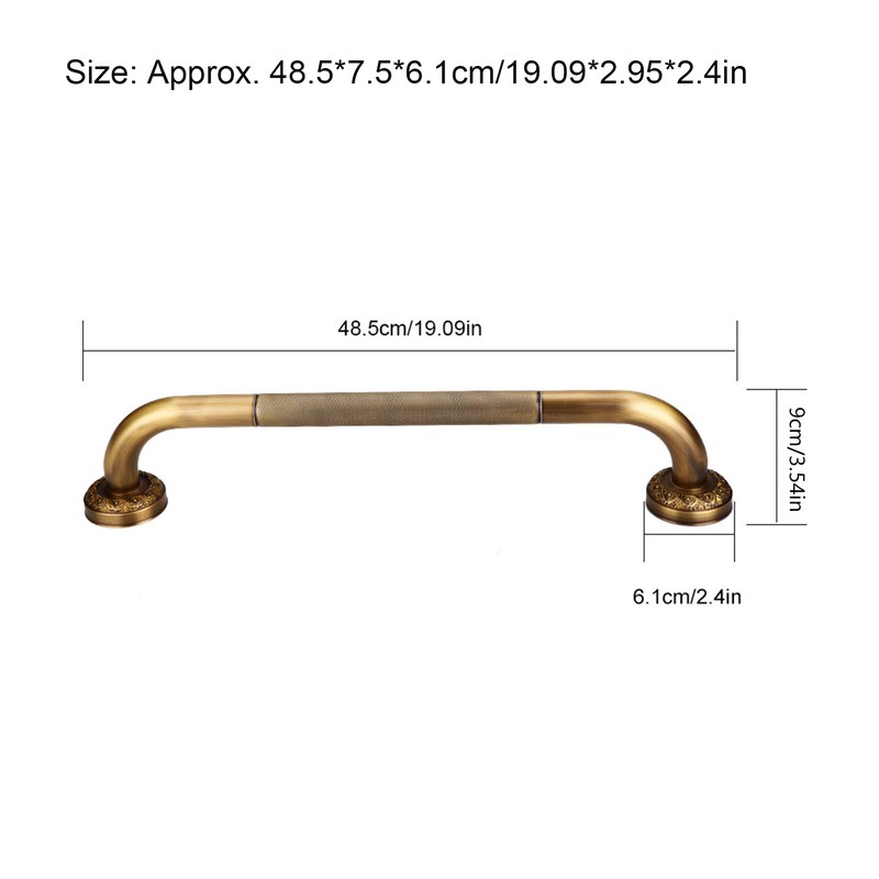 Antique Style Brass Carved Shower Tub Safety Grab Bar Wall