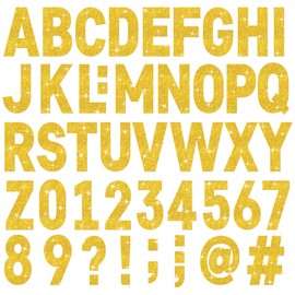 24 Sheets Large Gold Letter Stickers 4 Inch Big Font 282 Pcs Glitter Alphabet Number Stickers Self Adhesive Stick on Letters for Poster Board Bulletin Board Mailbox Crafts Classroom Home Decor(Gold)