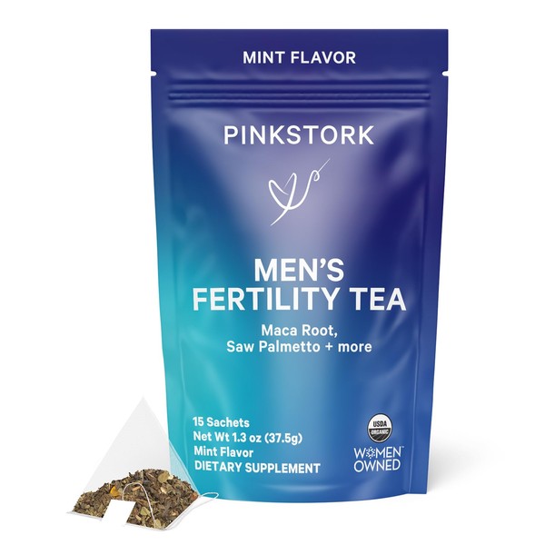 Blue Stork Men's Fertility Tea: Organic Fertility Supplements for Men, Green Tea, Maca Root, and Ginkgo Biloba for Male Reproductive Health, Mint, 30 Cups