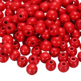 sourcing map 200 Pcs Large Hole Wooden Beads, 15 x 16mm Unfinished Natural Round Wood Spacer Beads Hair Braid Barrel Bead for DIY Crafts Hair Macrame Jewelry Making, Red