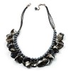 Avalaya Black Simulated Pearl & Shell Bead Cord Necklace (Silver
