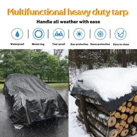 TARPAL 8x10ft tarp 14mil Black tarps Heavy Duty tarp Small Tarps，Water and UV Protection,for Outdoor Furniture Covers Waterproof,Awnings,Roofs,Tents,Pool Cover,Shade Cloth for Garden