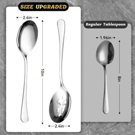 Keyoxy 8 Piece Stainless Steel Serving Spoon Set - 4 Large, 4 Slotted,Dishwasher Safe,10-Inch, for Parties/Kitchen/Buffet/Catering