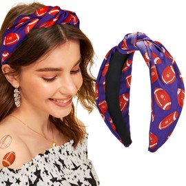AUOCATTAIL Rugby Knotted Headbands for Women Football Wide Top Knot Headband Sport Hairband Game Day Hair Accessories for Sport Team Spirit Accessory Party Fan Gifts (Purple, Small)