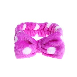 366DAYS Womens Bow Hairband,Coral Fleece Makeup Headband,Elastic Hair Band Hairlace Headband For Washing Face Shower Spa (Purple white dots)