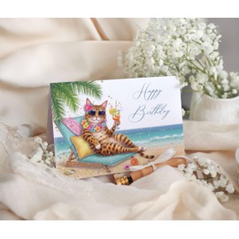 Joli Coon Birthday Card Cat Stardust Cheers - Premium Birthday Card with Envelope and Real Wax Seal