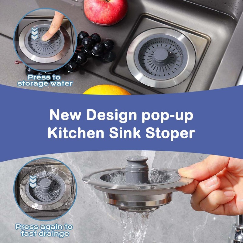 3 In 1 Kitchen Sink Strainer, Upgraded Kitchen Sink Plugs,