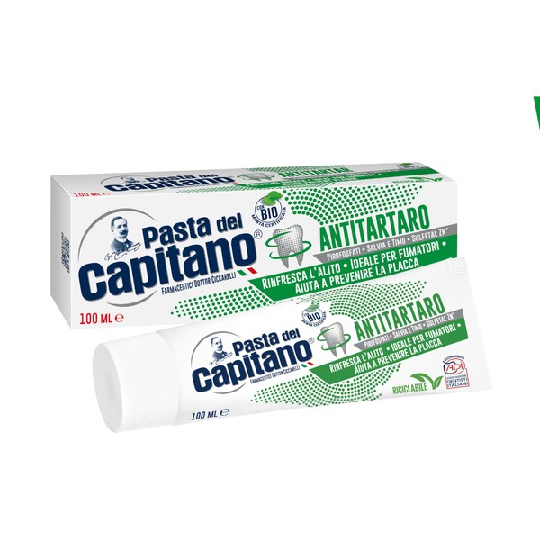 Pasta del Capitano, Organic Toothpaste - Gives Freshness and Freshens Breath, Ideal for Smokers, Helps Prevent Plaque, 100% Made in Italy, 100 ml Tube