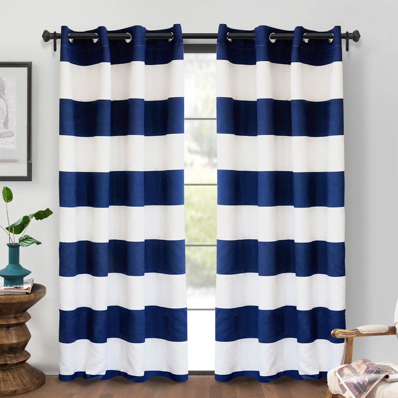 DriftAway Navy Stripe Room Darkening Window Curtains 84 Inch Long