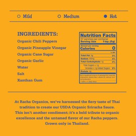 Racha Organics Sriracha Sauce - HOT Sriracha Sauce - USDA Certified Organic Hot Sauce, Vegan & Gluten Free, Great for Sauces, Dips, Marinades, Thai Pepper Sriracha 10oz (284 g) Easy Squeeze Bottle