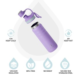 IDEUS Vacuum Insulated Water Bottle, Stainless Steel Double Wall Flask Metal Sports Canteen with Leak-Proof Screw Cap (24oz (710ml), Violet)
