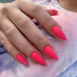 Matte Hot Pink Press on Nails Almond Shaped Medium Almond Nails Press on Neutral Acrylic Nails Reusable Fake Nails for Women, Glue on Nails Medium Length Stiletto False Nails Soft Gel Artificial Nails