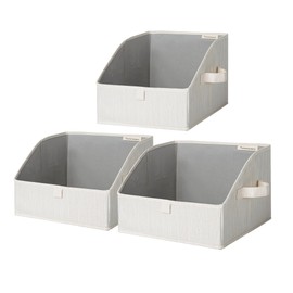 StorageWorks Closet Storage Bins, Trapezoid Organizer Box for Shelves, Fabric Clothes Bin, Foldable Organizing Baskets with Handles, Small, 3-Pack, Mixing of Beige, White & Ivory