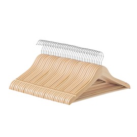SONGMICS Wooden Hangers, Pack of 36, Coat Hangers, Non-Slip, Pants Bar, 360° Swivel Hooks, for Jackets, Shirts, Coats, Natural Wood UCRW010N36