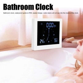 Ejoyous Bathroom Clock, Waterproof IP65 LCD Digital Shower Clock, Shower Clock, Temperature Humidity with Alarm Function and Countdown Timer, AM/PM or 24 Hours Format (White)