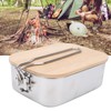 Stainless Steel Lunch Storage Box with Bamboo Lid Portable Camping