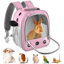 DBNESS Guinea Pig Carrier Backpack, Portable Rabbit Travel Carring Bag for Pet Bunny Chinchilla Bearded Dragon Hamster Parrot Outgoing Pouch Case with Water Bottle Holder & Detachable Pad (Pink)