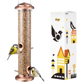 iBorn Metal Bird Feeders Metal Bird Feeder Copper for Outdoors Hanging All Metal Copper Finishing 14 Inch 4Port(Seed is not Included)