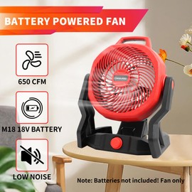 CNKMJRBD Portable Fan for Milwaukee M18 18V Battery(No Battery) with AC Adapter, Highest 650 CFM Cordless Fan，Low Noise for Outdoor, Office