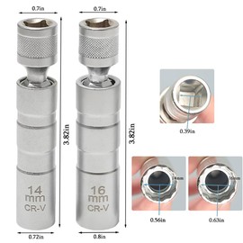 Resze 14mm&16mm （9/16"&5/8"） Magnetic Swivel Spark Plug Socket,Thin Wall 12 Points 3/8" Drive Spark Plug Socket,Car Tools,Magnetic Rotating,360-Degree Swivel,Suitable for Most Motorcycle,Car,SUV