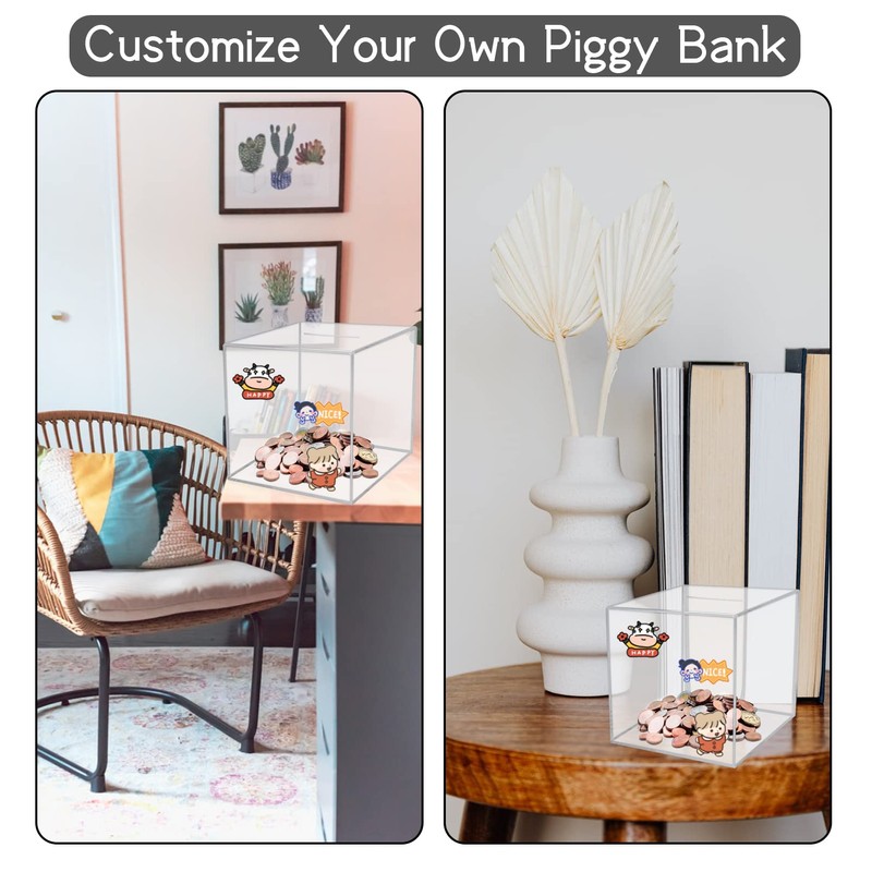 Acrylic Piggy Bank Break to Open Square Money Box for
