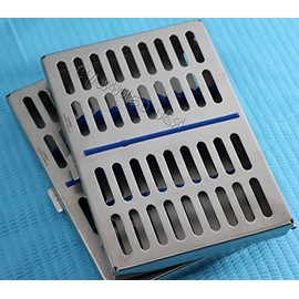 German Steel Set of 2 Dental Autoclave Sterilization Cassette Rack Box Tray for 10 Instrument