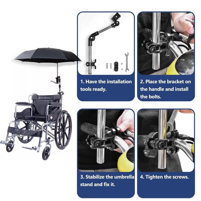 Wheelchair Umbrella with Holder - Electric Wheelchair Sunshade Awning Stand