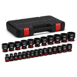 CASOMAN 26-Piece 1/2" Drive Standard Impact Socket Set, 12-Point, Metric, 10mm - 36mm, CR-MO Steel, with Storage Case