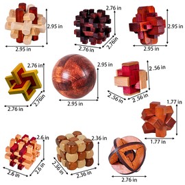 18 Pack Large Wooden Brain Teaser Puzzles Wooden Burr Puzzles Brain Teaser Puzzle with Gift Packing Box Magic Puzzle Games Toys Stocking Stuffers Party Favors for Kids and Adults (Classical Wood)