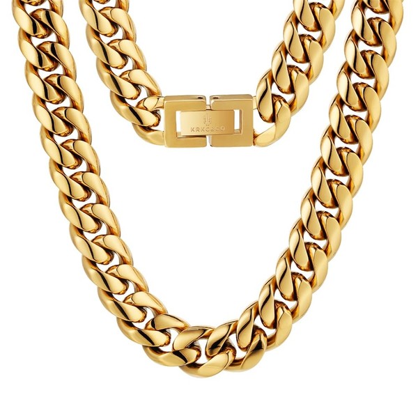 KRKC&CO Cuban Link Chain, 18K Gold Plated, Men's Gold Chain