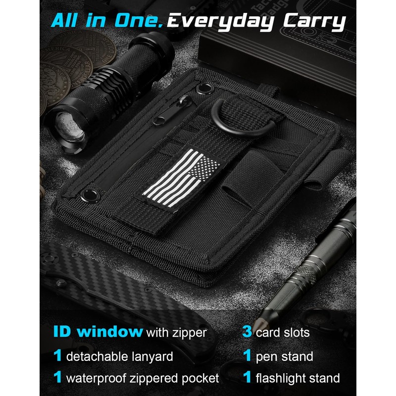 LIUGX Tactical ID Card Holder, 900D Nylon, Hook & Loop