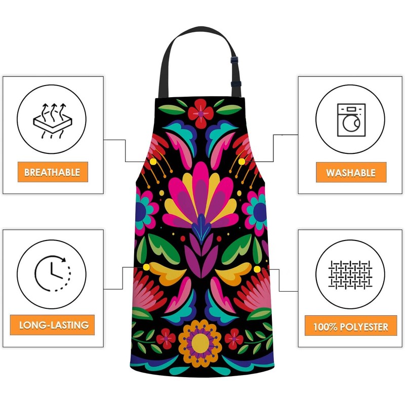 Smooffly Colorful Mexican Floral Apron,Adjustable Neck Bib Apron for Men