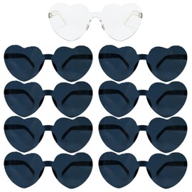 Sporgo Bride Heart Glasses, Pack of 9 Party Glasses, Heart Sunglasses, 1 Bride + 8 Team Bride Glasses, Rimless Sunglasses for Bride, Hen Party, Women Accessories and Wedding Party (Black)