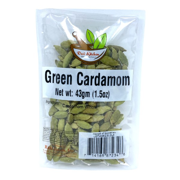 Desi Kitchen Jumbo Green Cardamom Pods 1.5 oz (43 g) Natural ✓ sin conservantes ✓ sin aditivos ✓ sin agentes ✓ sin irradiación ✓ Con nuestra garantía de frescura